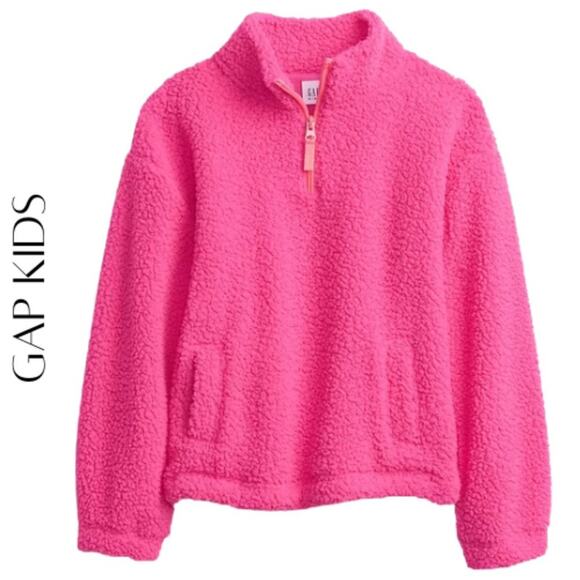 GAP KIDS Kids Sherpa Quarter-Zip Sweater “Sizzling Fuchsia”, XL/12 - Picture 1 of 9